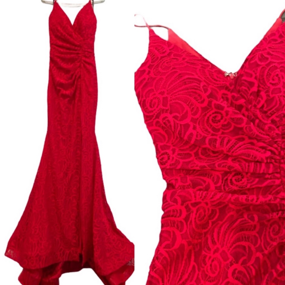 J’adore red lace evening gown. As new